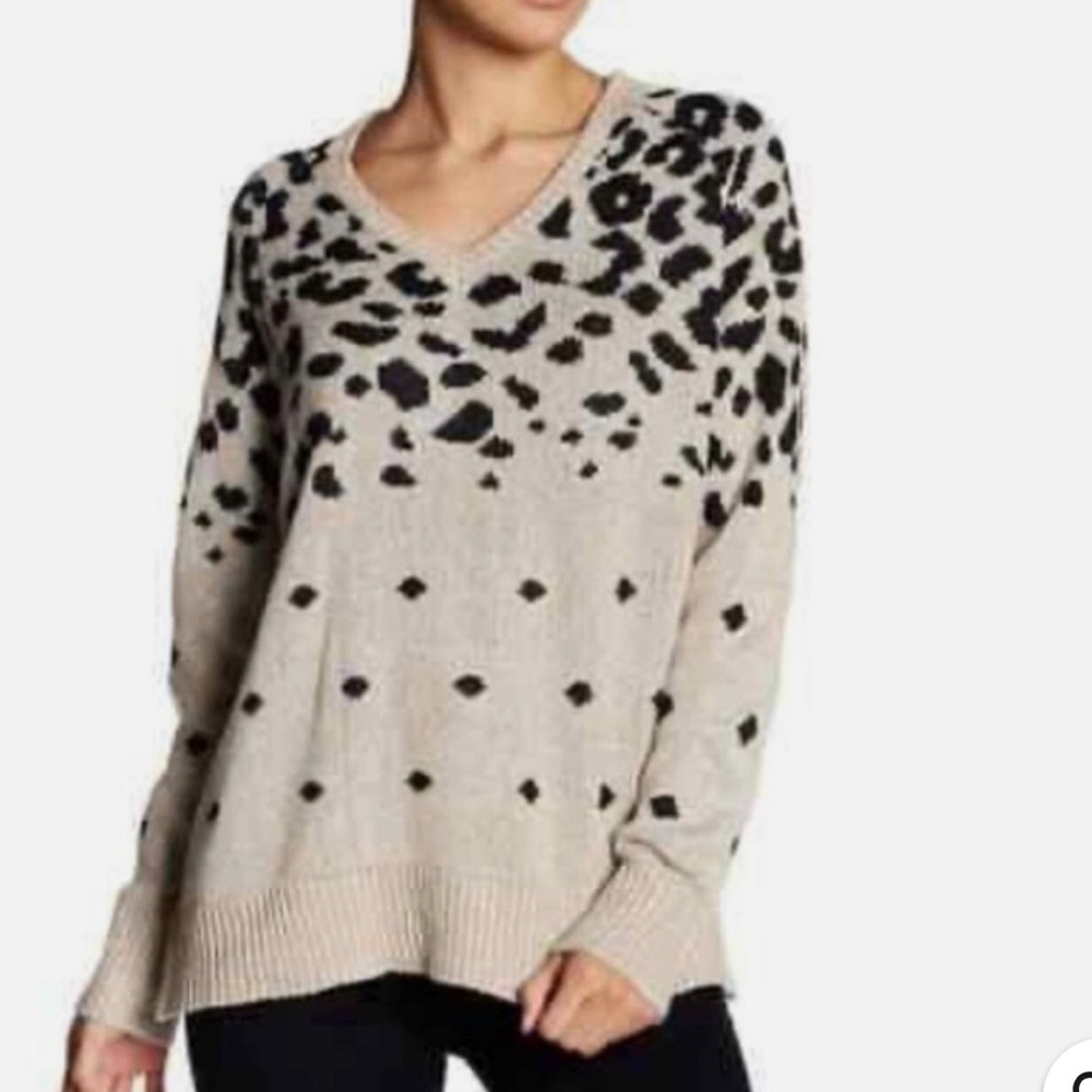 John + Jenn Black and Cream Cheetah V-Neck Sweater